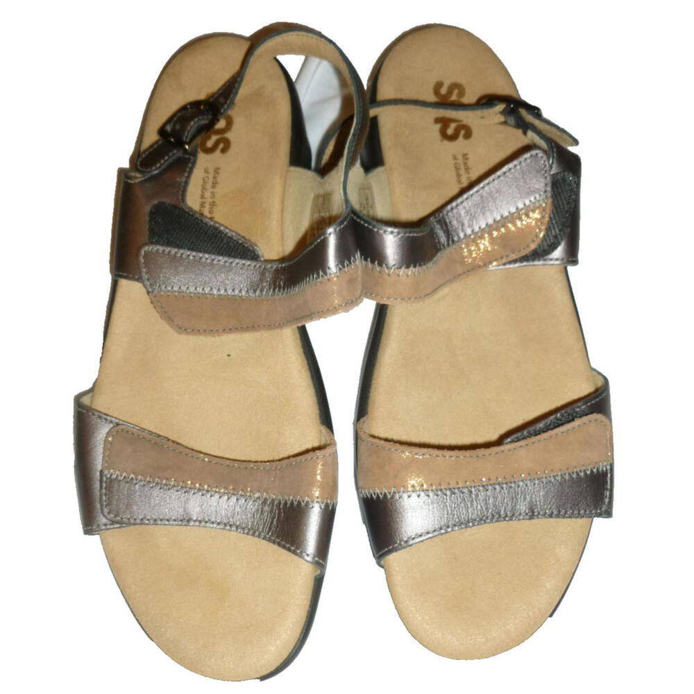 SAS Nudu‎ Leather Sandals Two Tone Pewter Bronze Metallic Comfort 10 M worn once